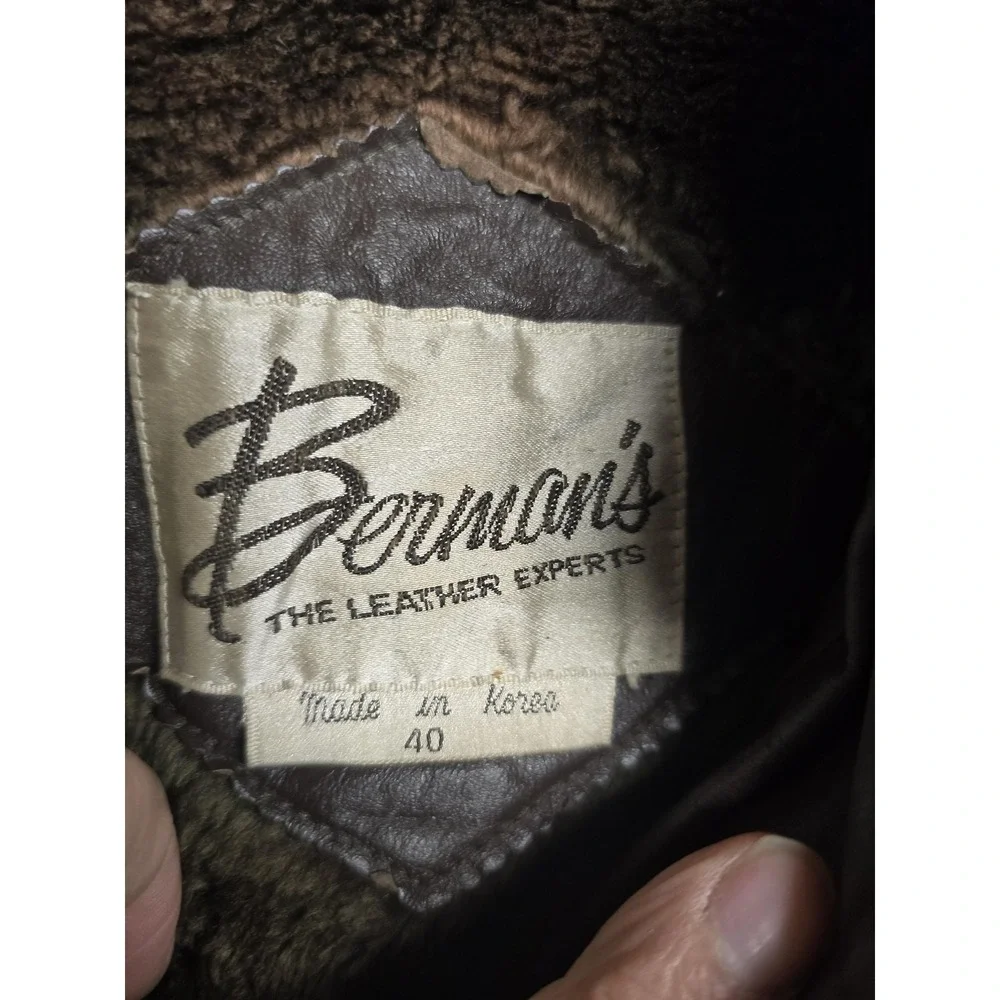 Vintage Bermans Leather Jacket Mens 40 Brown Bomber Faux Fur Lined Made Korea